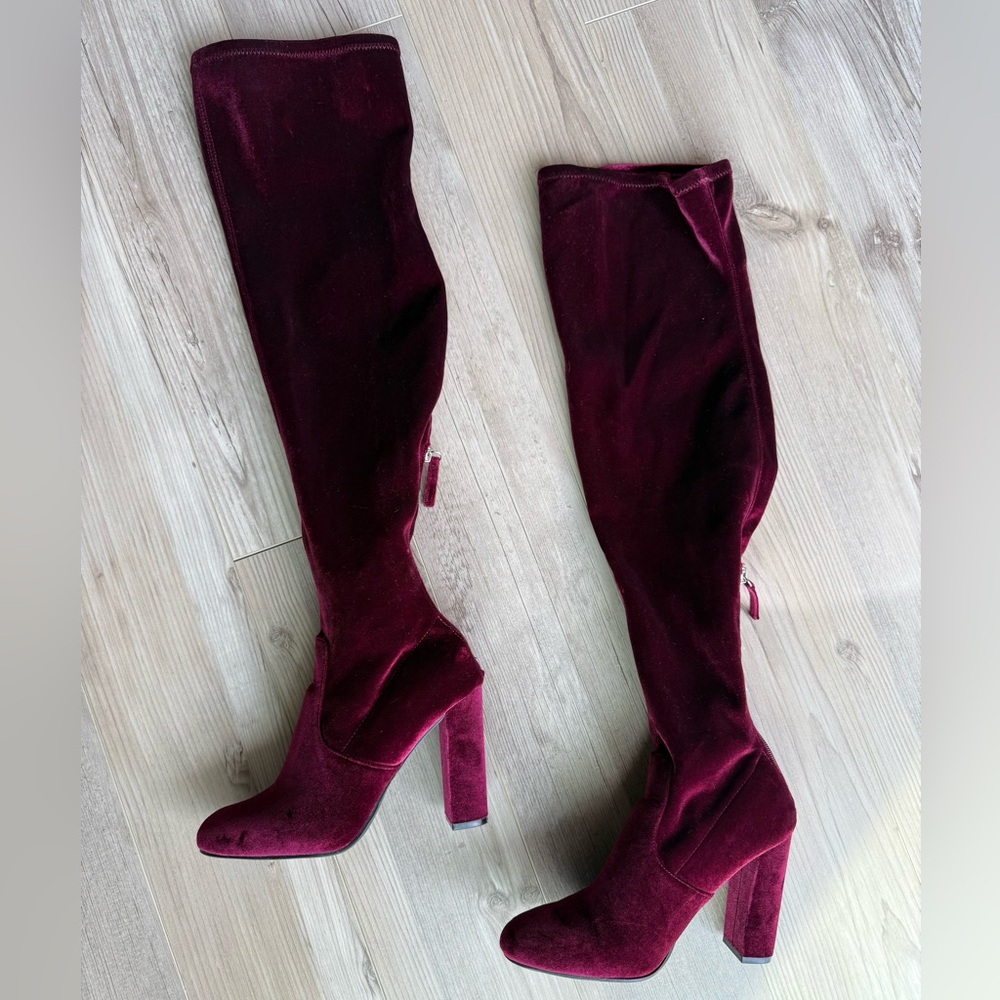 Steve Madden Over the Knee Velvet Boots - Burgundy - Picture 6 of 6